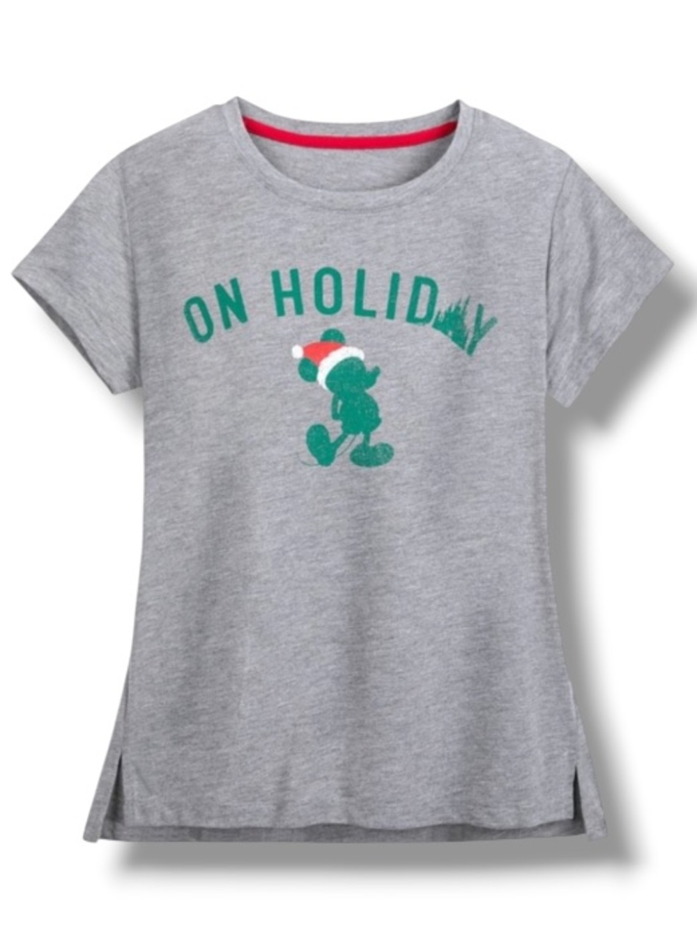 Disney Parks Women’s Mickey Mouse On Holiday Grey Top Christmas Tee